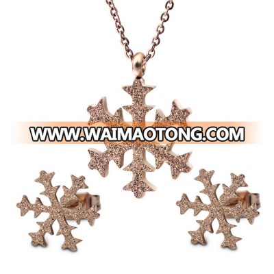 New arrivals 2018 Stainless Steel SnowFlake Rose Gold Jewelry Set