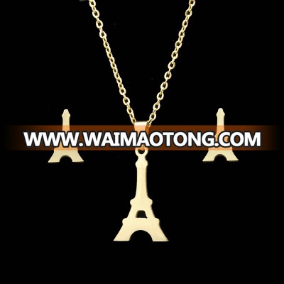 Eiffel Tower Shape Pendant Necklace Earring Gold Color Plated Jewelry Sets For Christmas Gift