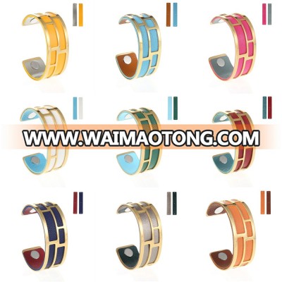 New Trending Stainless Steel Multi-color Interchangeable Leather Cuff Bangle For Christmas Gift