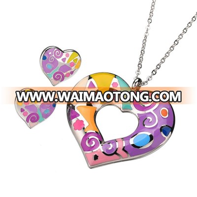 Promotion cheap colorful heart shape necklace  display enamel jewelry set