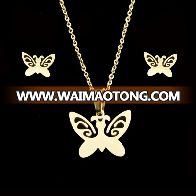 Butterfly Shape 18k Gold Plated Necklace Earring Sets Stainless Steel Jewelry Sets for Christmas Gift