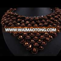 Handcrafted Sparkling Brown Crystal Collar Statement Necklace Elegant Jewelry